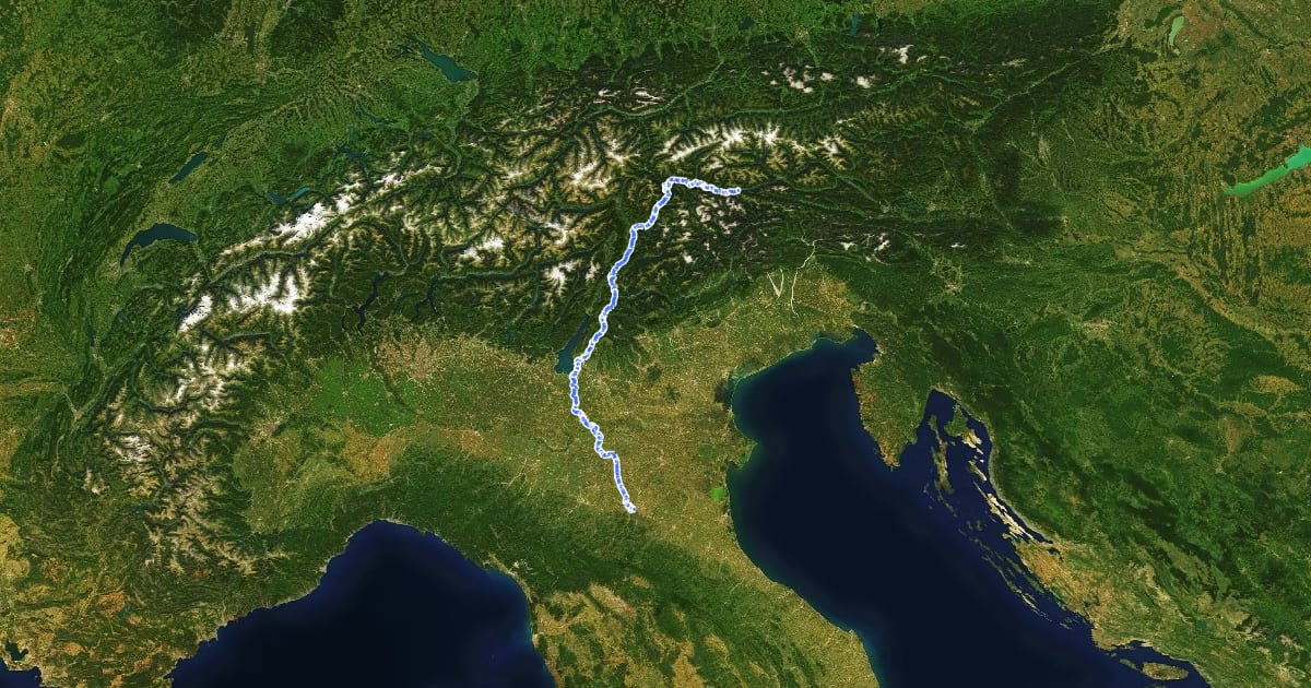 Маршрут EuroVelo 7 - Sun Route - part Italy 1 на спутниковом снимке