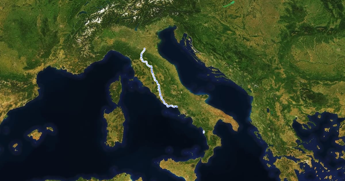Маршрут EuroVelo 7 - Sun Route - part Italy 2 на спутниковом снимке