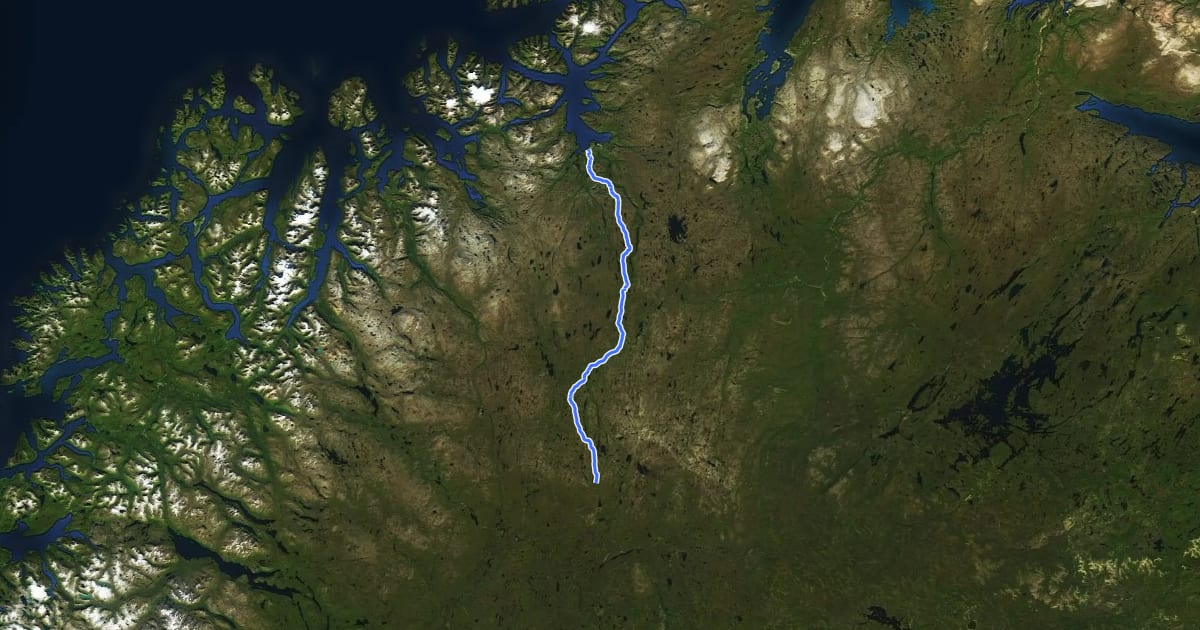 Маршрут EuroVelo 7 - Sun Route - part Norway на спутниковом снимке