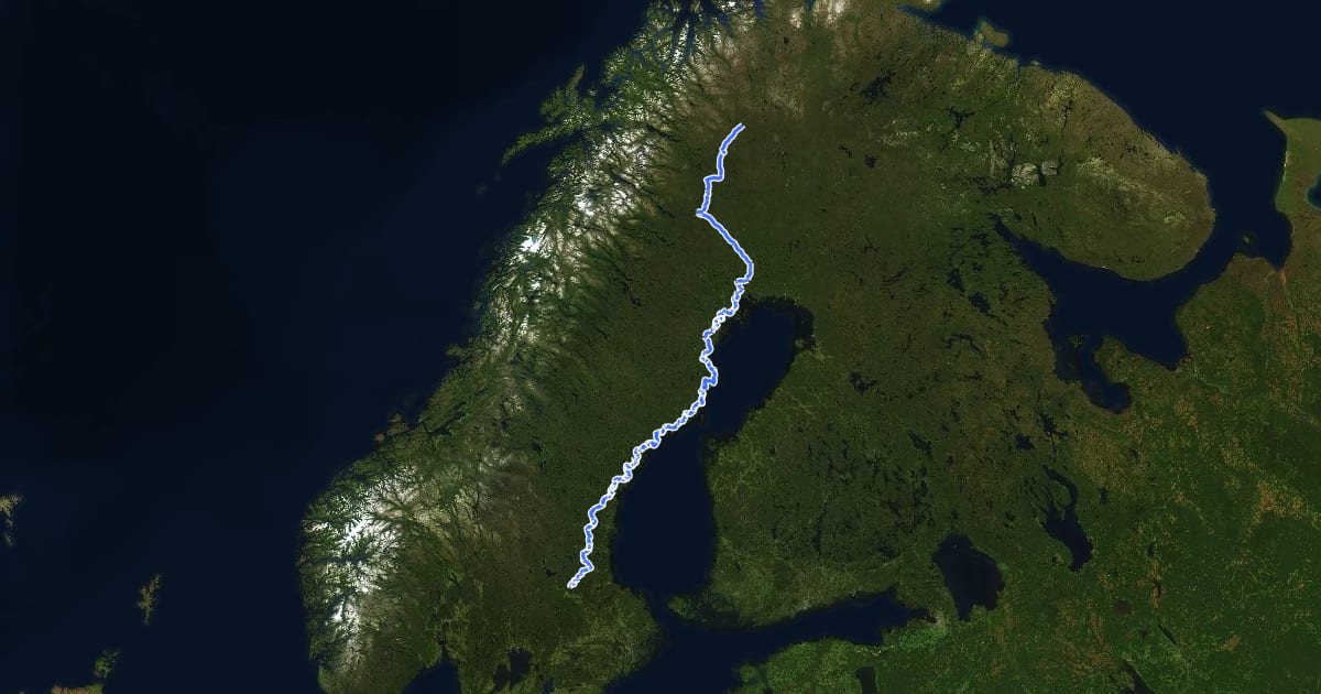 Маршрут EuroVelo 7 - Sun Route - part Sweden 1 на спутниковом снимке