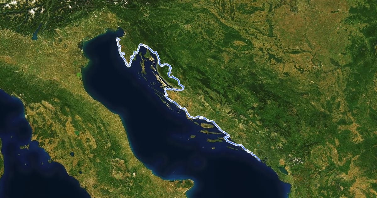 Маршрут EuroVelo 8 - Mediterranean Route - part Croatia на спутниковом снимке