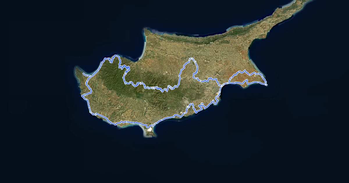 Маршрут EuroVelo 8 - Mediterranean Route - part Cyprus на спутниковом снимке