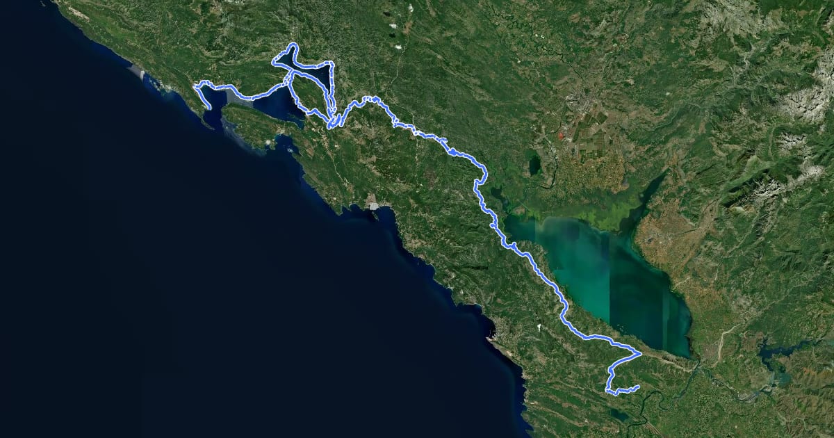Маршрут EuroVelo 8 - Mediterranean Route - part Montenegro на спутниковом снимке