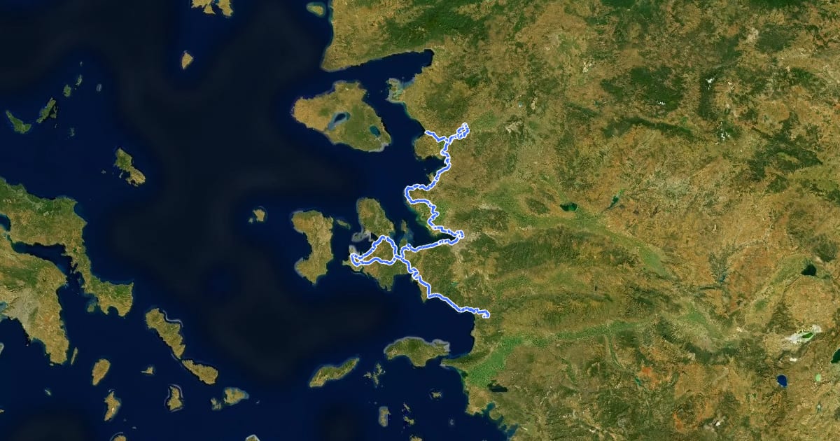 Маршрут EuroVelo 8 - Mediterranean Route - part Turkey на спутниковом снимке