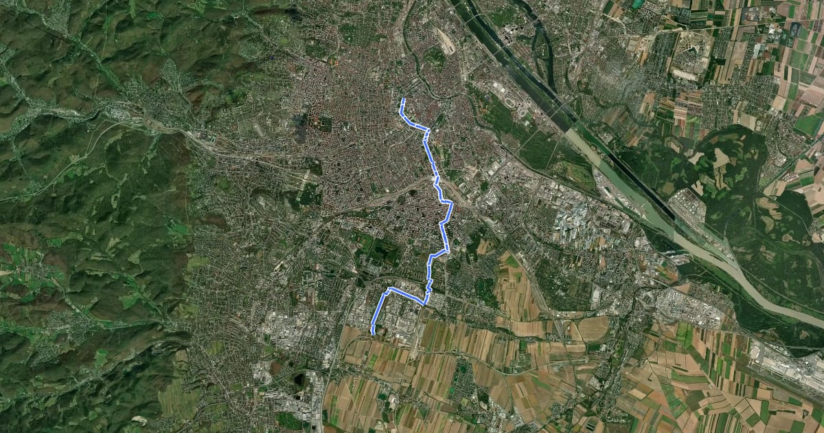 Маршрут EuroVelo 9 - Baltic-Adriatic – [AT]_3 - Laxenburg-Radweg на спутниковом снимке