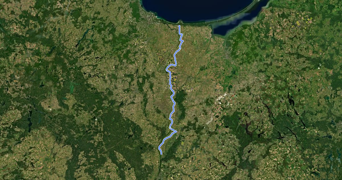Маршрут EuroVelo 9 - Baltic-Adriatic - Pomeranian voivodeship - Vistula east bank на спутниковом снимке
