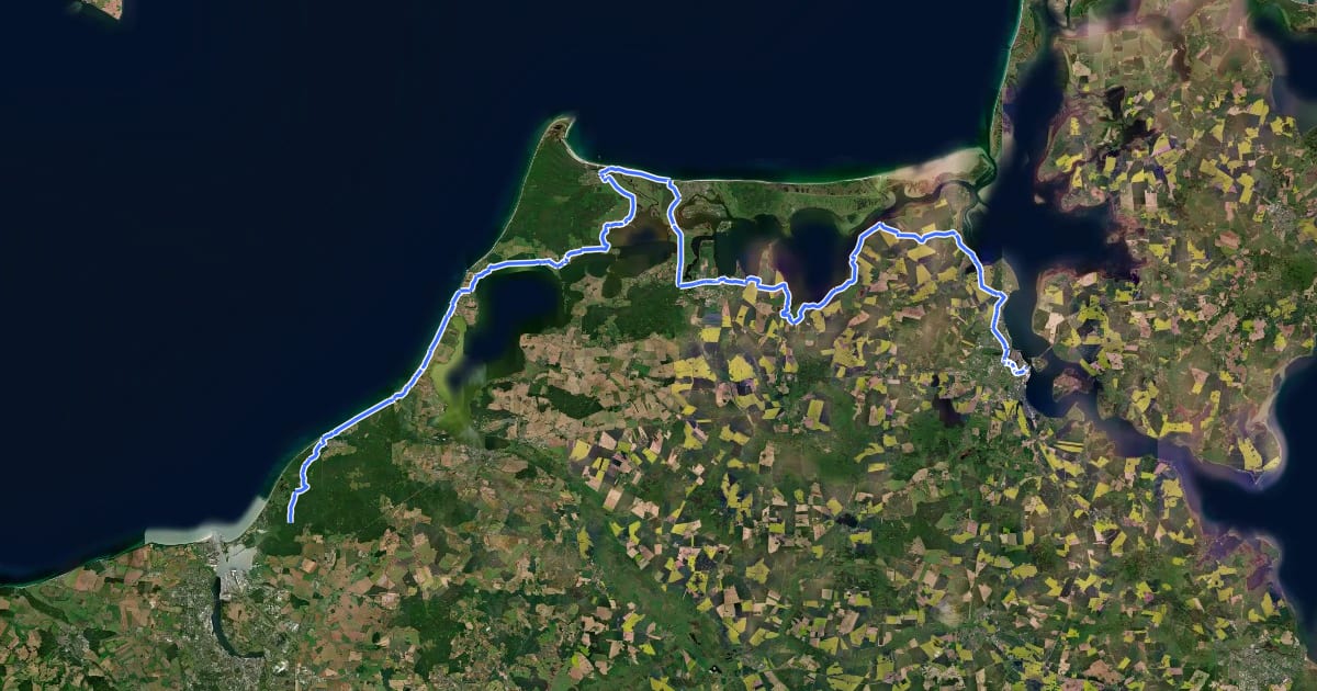 Маршрут EV10 Ostseeküsten-Radweg - Abschnitt Deutschland MV-Nord на спутниковом снимке