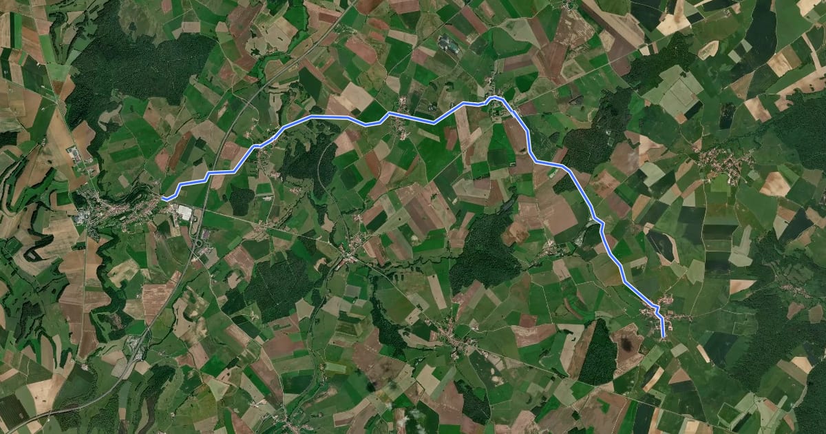 Маршрут EV19 France 02, Pouilly-en-Bassigny - Montigny-le-Roi на спутниковом снимке