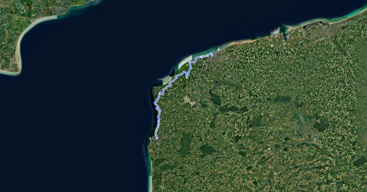 Маршрут EV4 France, Boulogne-sur-Mer - Calais на спутниковом снимке