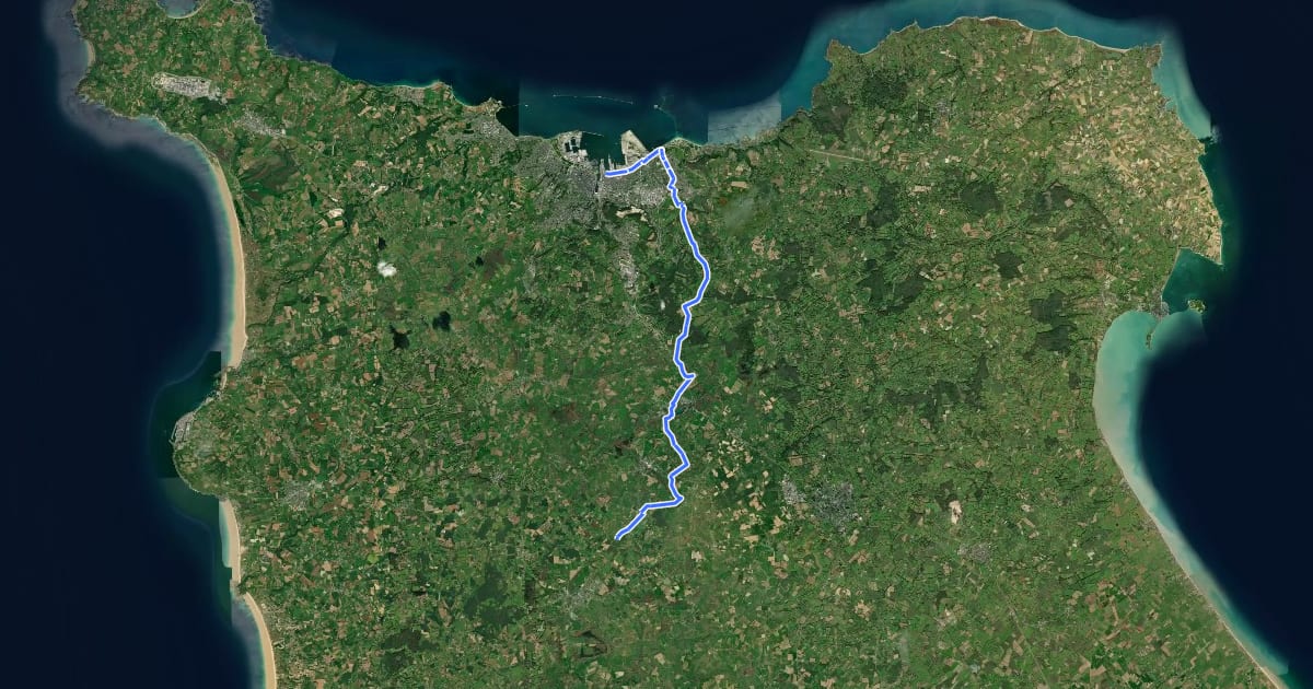 Маршрут EV4 France, Bricquebec-en-Cotentin - Cherbourg на спутниковом снимке