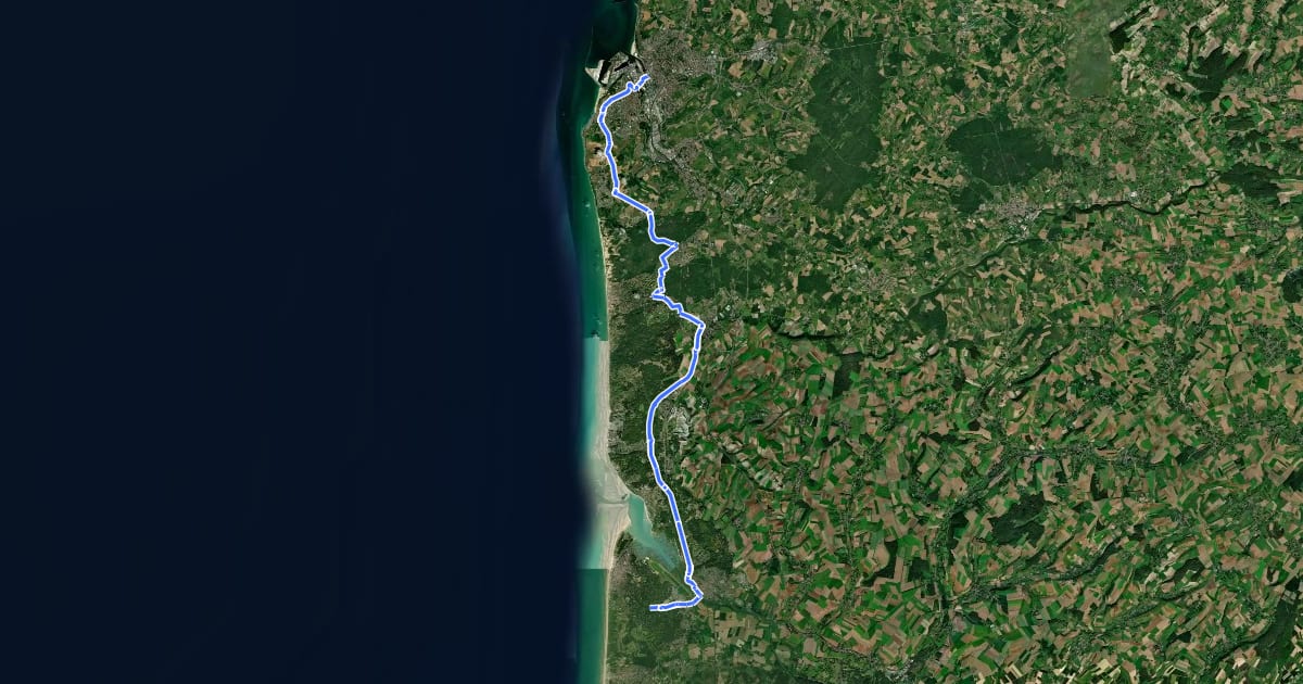 Маршрут EV4 France, Le Touquet - Boulogne-sur-Mer на спутниковом снимке