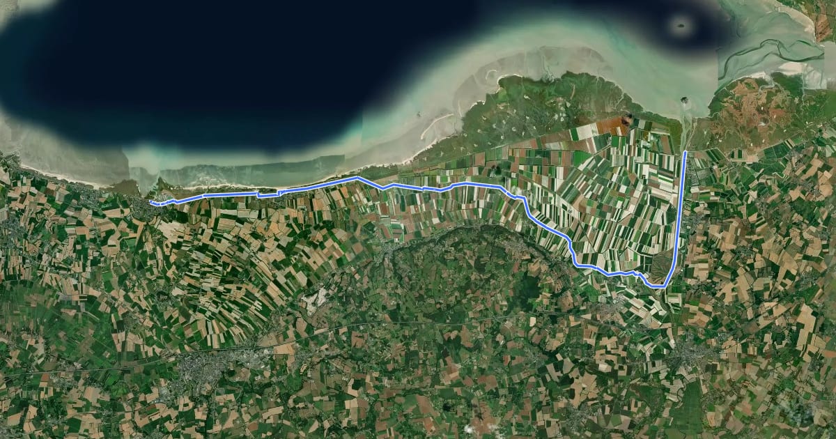 Маршрут EV4 France, Le Vivier - Le Mont-Saint-Michel на спутниковом снимке
