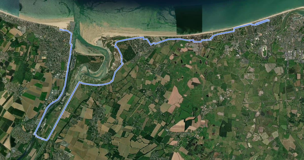 Маршрут EV4 France, Ouistreham - Cabourg на спутниковом снимке