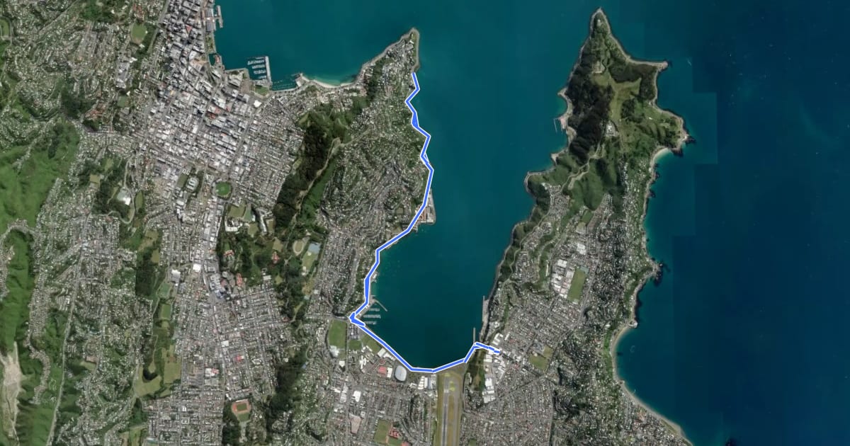 Маршрут Evans Bay Cycleway на спутниковом снимке