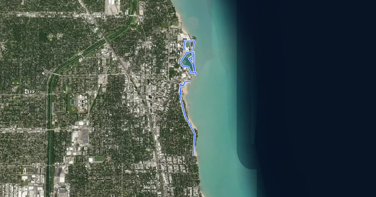 Маршрут Evanston Lakefront Trail на спутниковом снимке