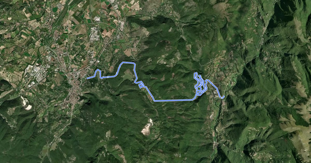 Маршрут Ex Ferrovia Spoleto - Norcia на спутниковом снимке