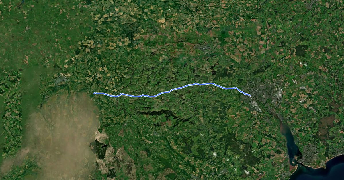 Маршрут Exeter to Okehampton Link на спутниковом снимке