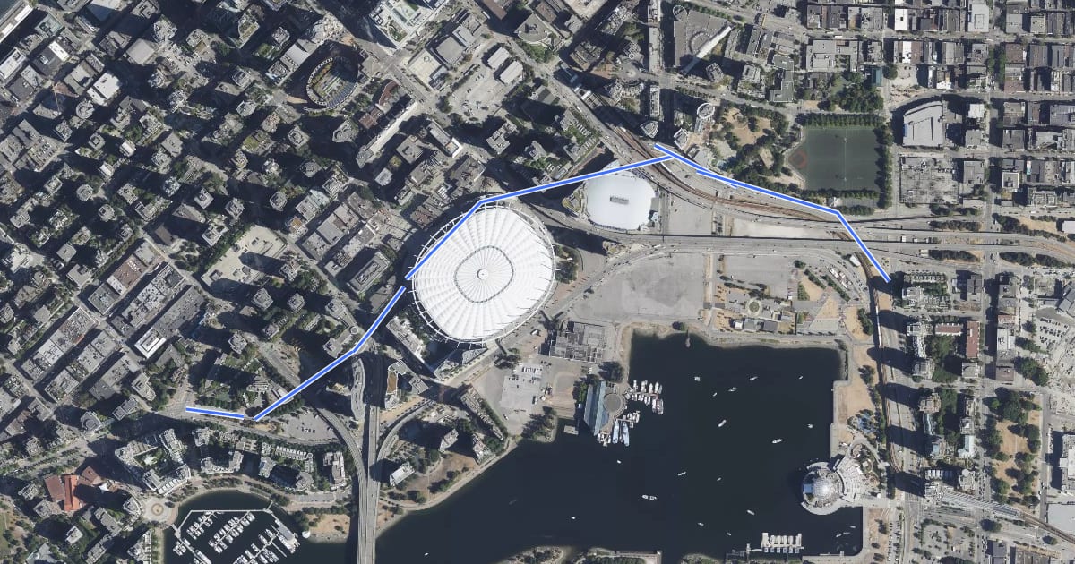 Маршрут Expo Bikeway на спутниковом снимке
