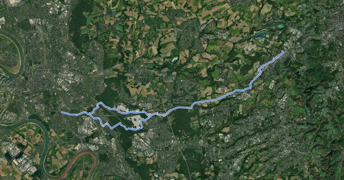 Маршрут Expressroute Wuppertal-Düsseldorf на спутниковом снимке