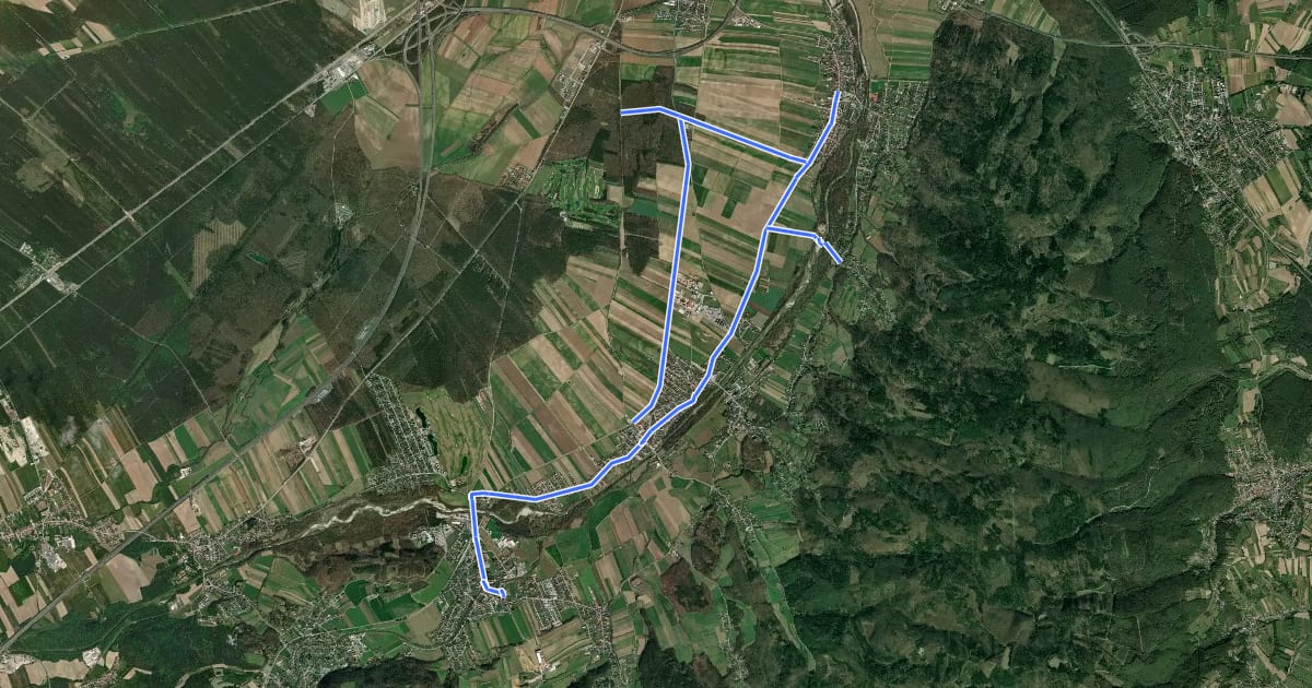 Маршрут Föhrenwaldroute B/1 (Katzelsdorf - Bad Erlach) на спутниковом снимке