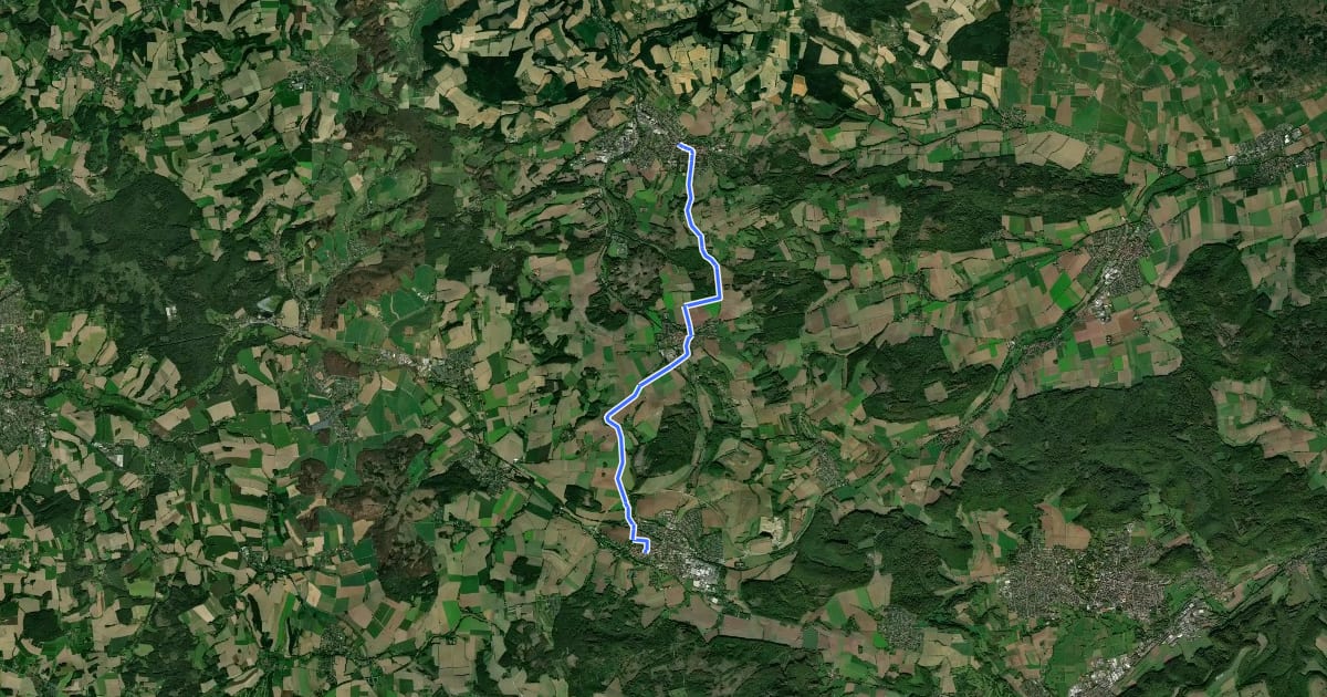 Маршрут Fürstenroute Lippe (Ergänzungsroute blau), Abschnitt Bösingfeld-Barntrup. на спутниковом снимке