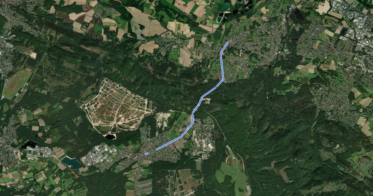Маршрут Fürstenroute Lippe (Ergänzungsroute blau), Abschnitt Pivitsheide-Augustdorf. на спутниковом снимке