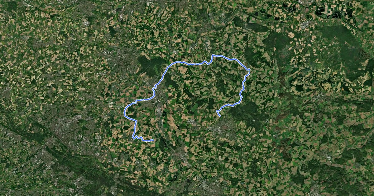 Маршрут Fürstenroute Lippe (Ergänzungsroute blau), Abschnitt Pottenhausen-Lemgo. на спутниковом снимке