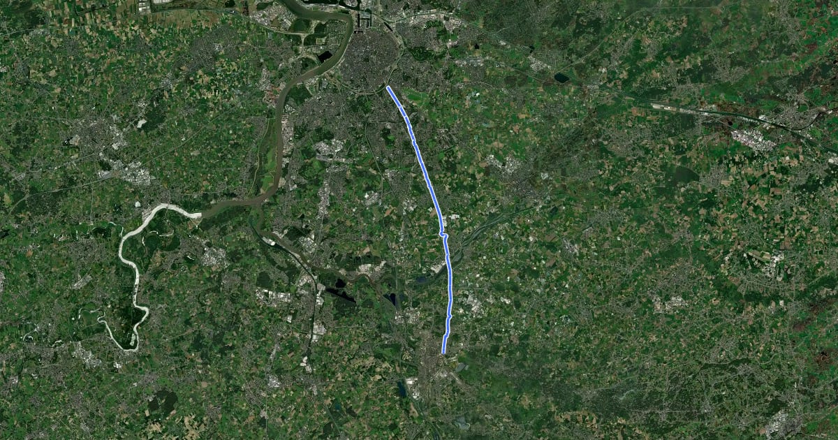 Маршрут F1 Fietssnelweg Antwerpen - Mechelen на спутниковом снимке