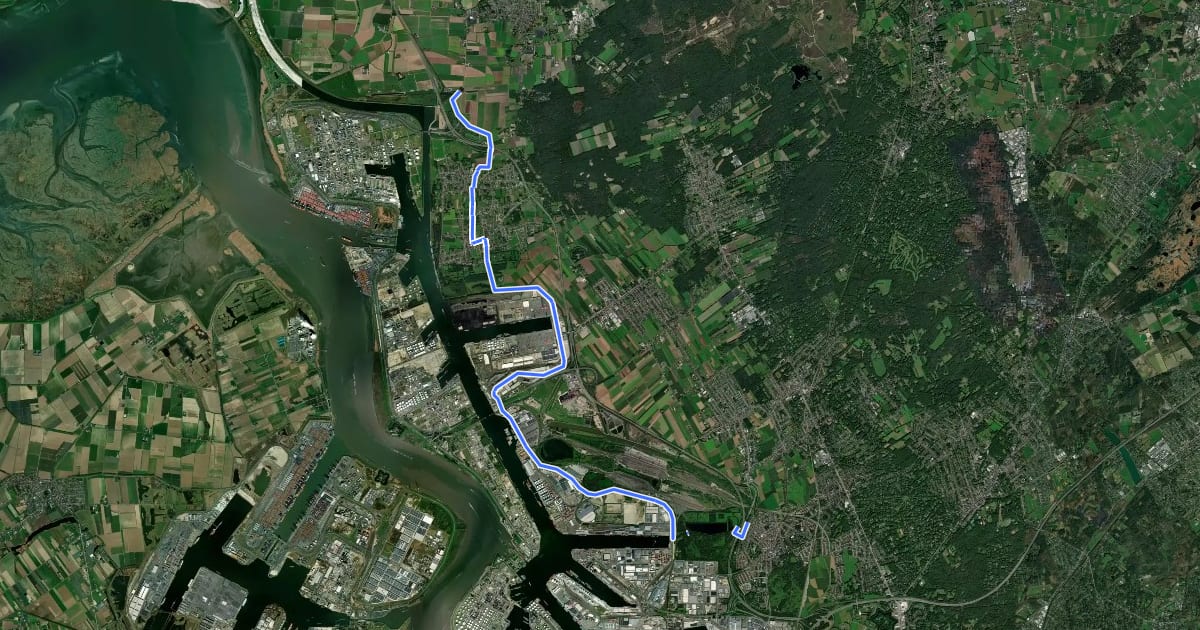 Маршрут F12 Fietssnelweg Ekeren - Bergen-op-Zoom на спутниковом снимке