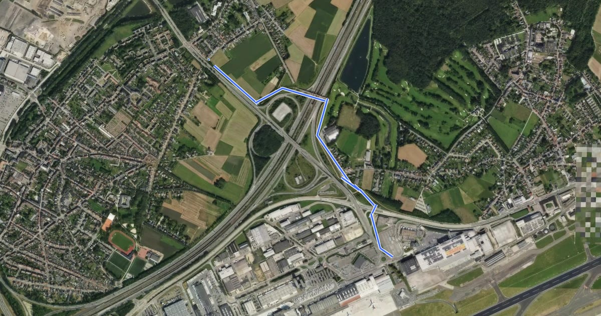 Маршрут F214 Fietssnelweg Vilvoorde - Brucargo на спутниковом снимке