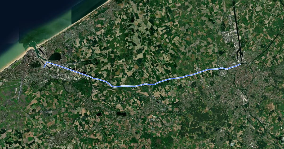 Маршрут F30 Fietssnelweg Brugge - Oostende на спутниковом снимке