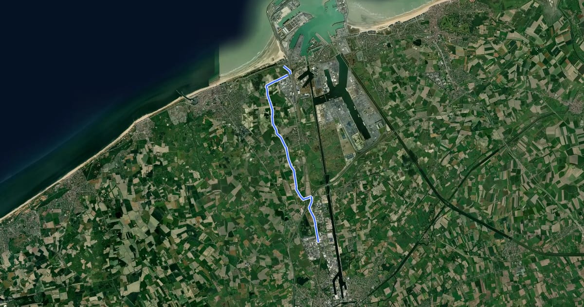 Маршрут F31 Fietssnelweg Dudzele - Zeebrugge на спутниковом снимке