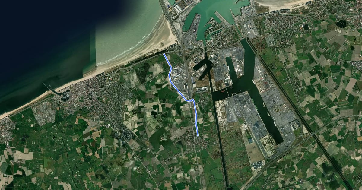 Маршрут F31 Fietssnelweg Lissewege - Zeebrugge (wenslijn) на спутниковом снимке