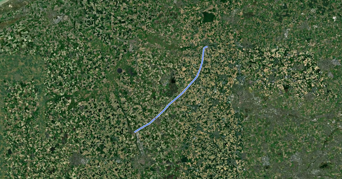 Маршрут F351 Fietssnelweg Ieper - Kortemark на спутниковом снимке
