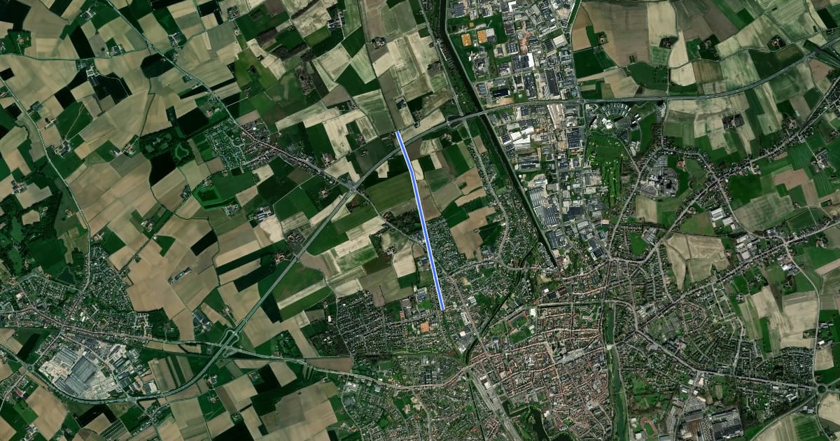 Маршрут F351 Fietssnelweg Ieper (wenslijn) на спутниковом снимке
