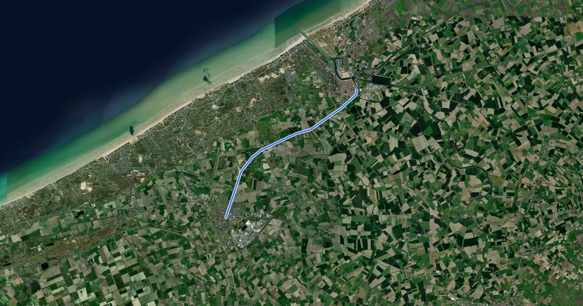 Маршрут F39 Fietssnelweg Nieuwpoort - Veurne на спутниковом снимке