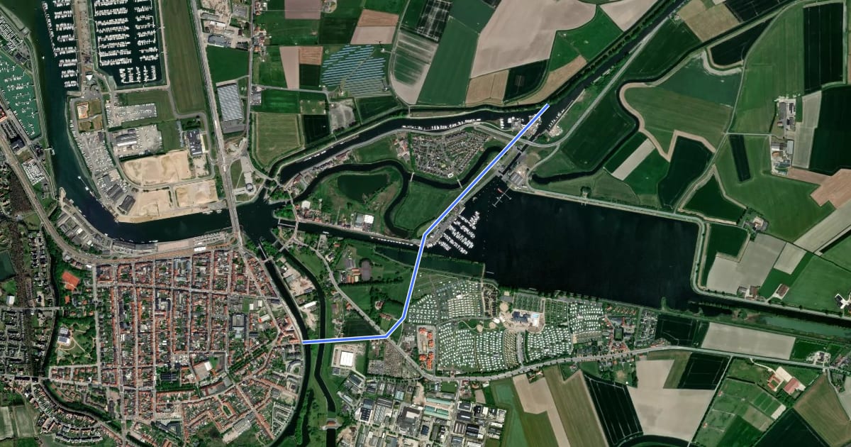 Маршрут F39 Fietssnelweg Nieuwpoort (wenslijn) на спутниковом снимке