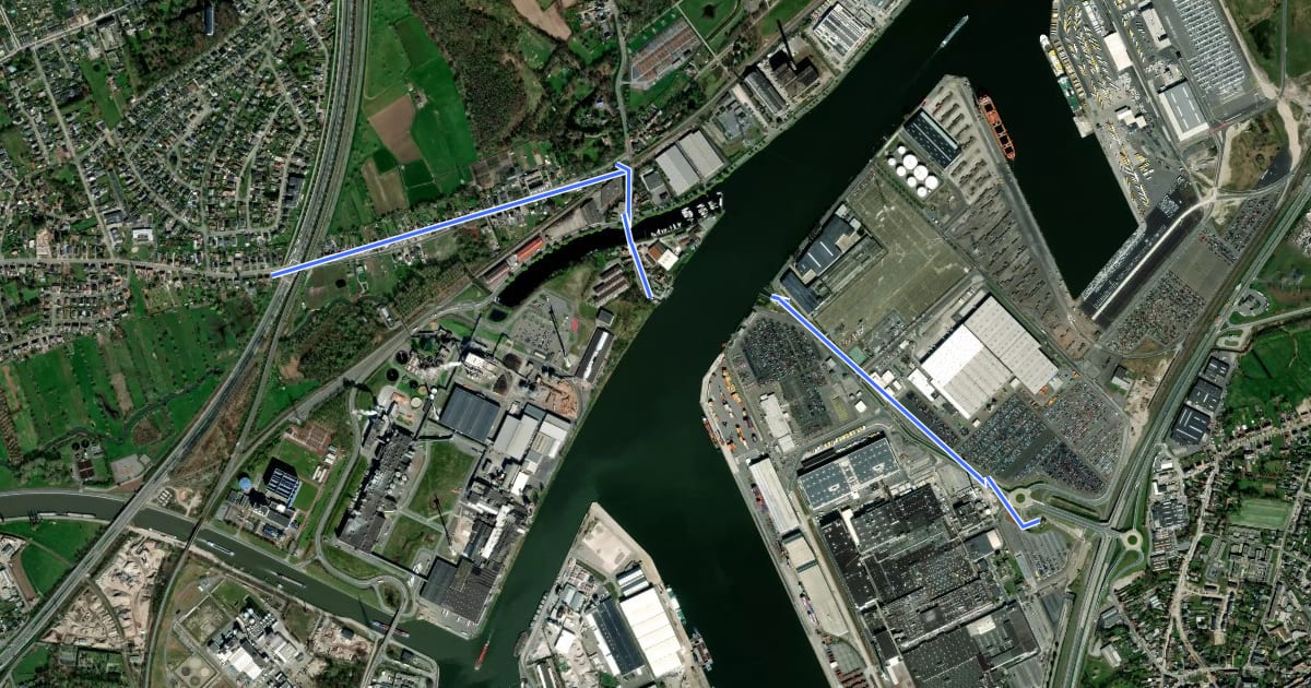 Маршрут F402 Fietssnelweg Gentse Haven Zuid на спутниковом снимке