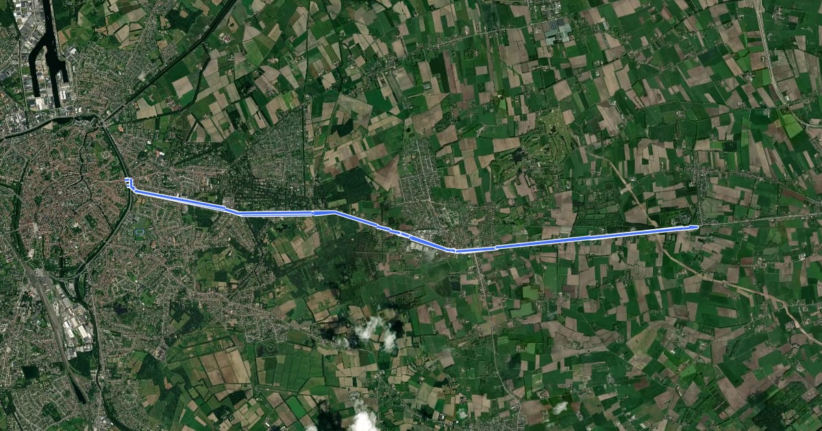 Маршрут F42 Fietssnelweg Maldegem - Brugge на спутниковом снимке