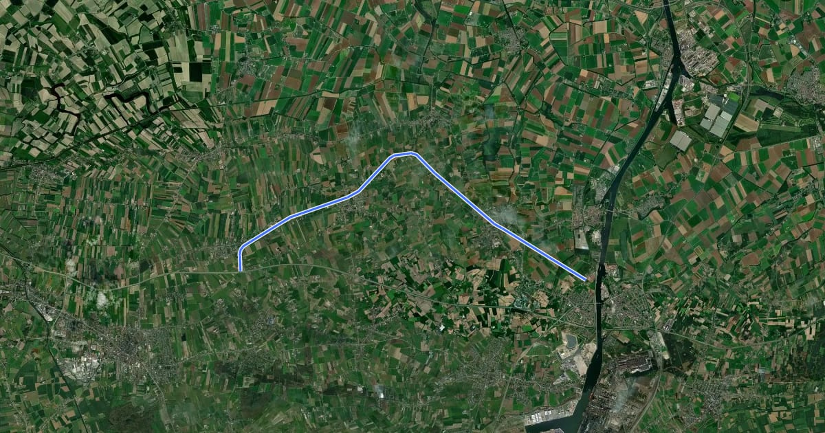 Маршрут F423 Fietssnelweg Kaprijke - Zelzate на спутниковом снимке
