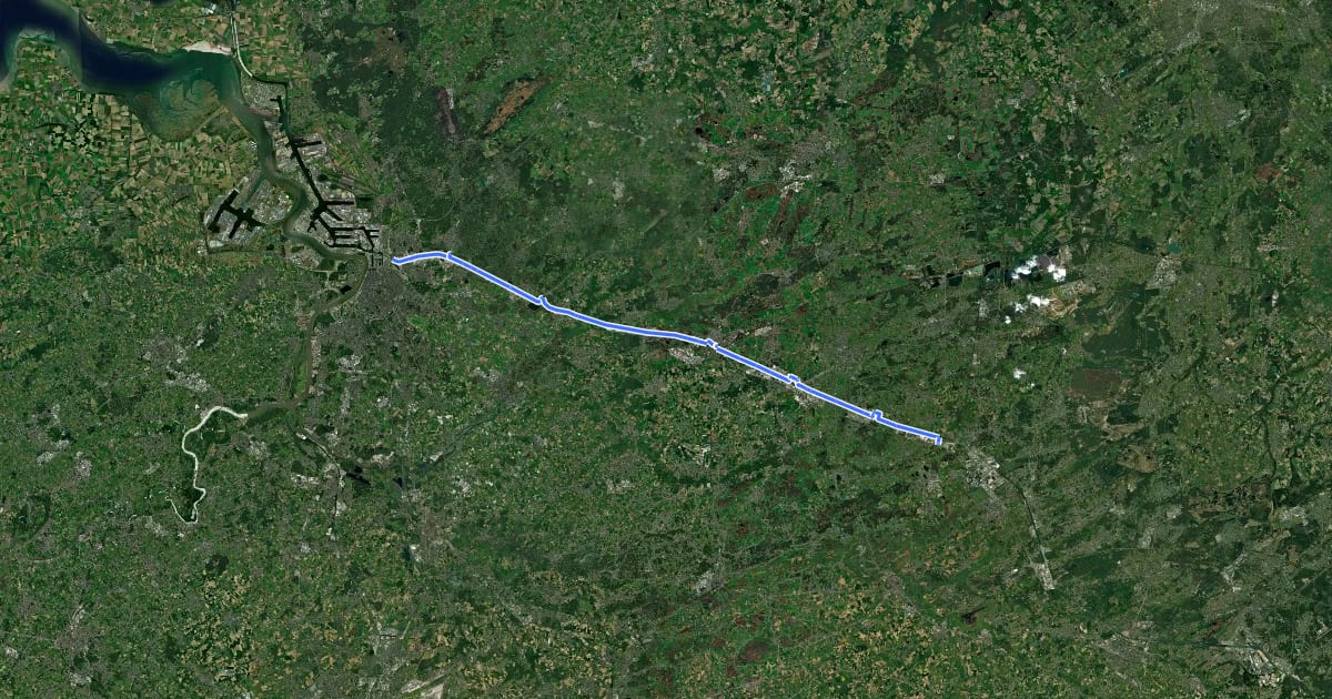Маршрут F5 Fietssnelweg Antwerpen - Ham (Noordzijde Albertkanaal) на спутниковом снимке