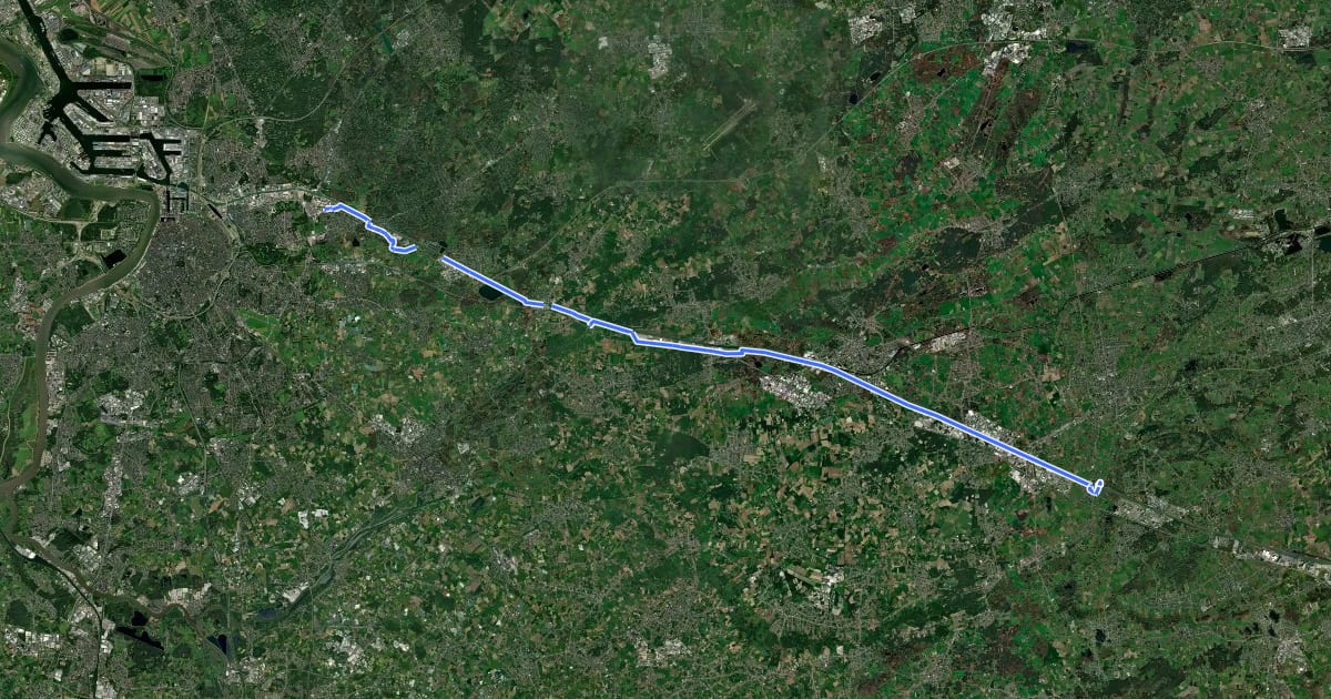 Маршрут F5z Fietssnelweg Antwerpen - Ham (Zuidzijde Albertkanaal) на спутниковом снимке