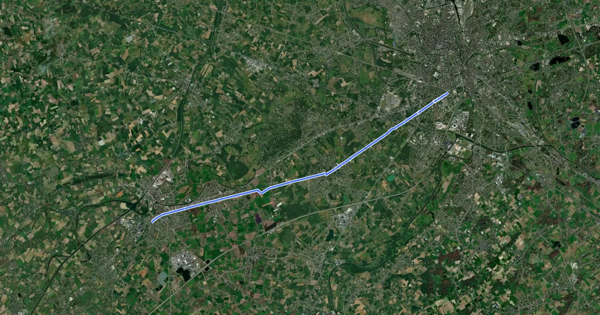 Маршрут F7 Fietssnelweg Gent - Deinze на спутниковом снимке