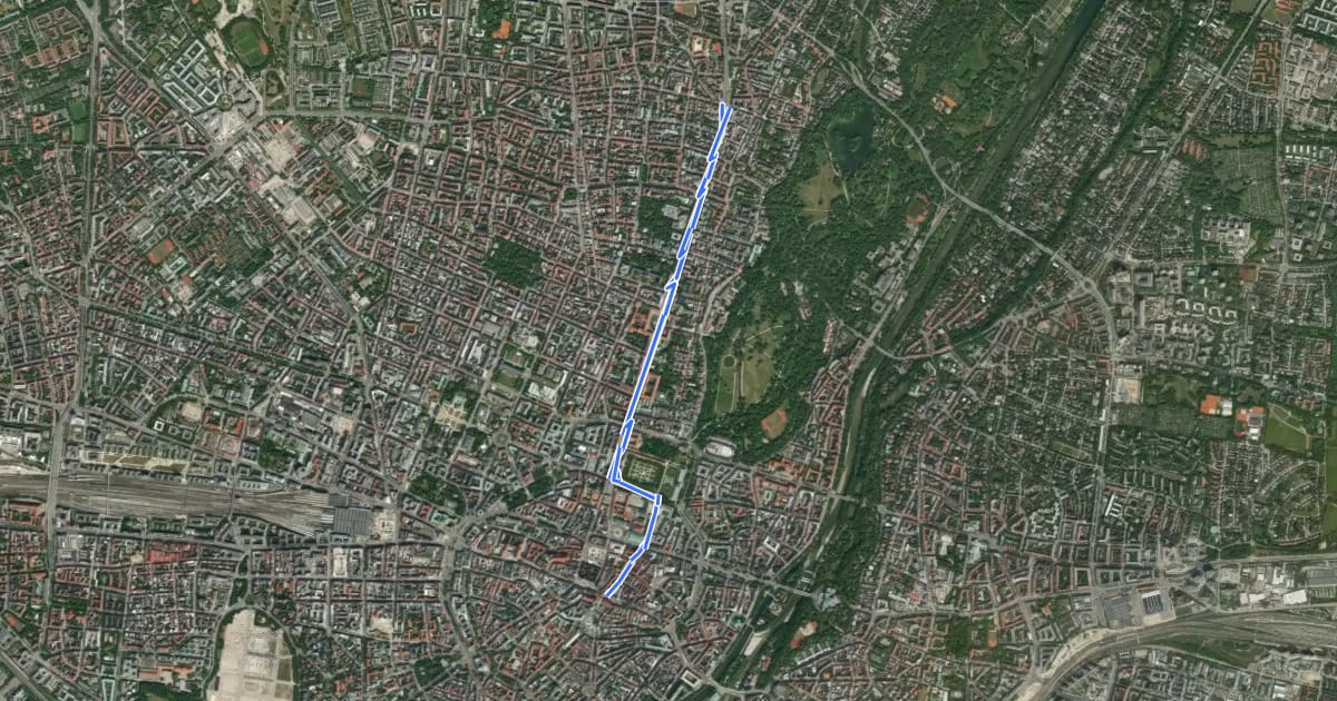 Маршрут Fahrradhauptroute Münchner Freiheit на спутниковом снимке