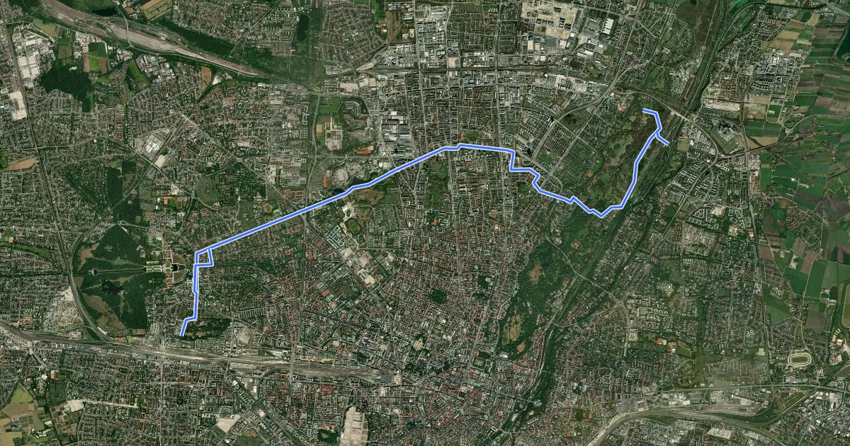Маршрут Fahrradhauptroute Nymphenburgradweg на спутниковом снимке