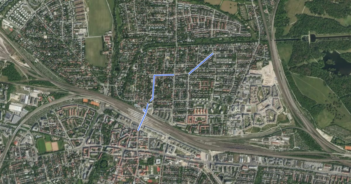 Маршрут Fahrradhauptroute Pasing Bhf на спутниковом снимке