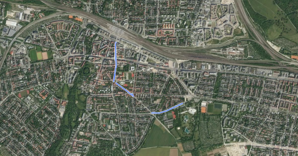 Маршрут Fahrradhauptroute Pasing Bhf - Westbad на спутниковом снимке