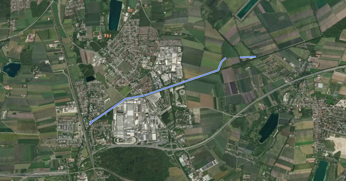 Маршрут Fahrradhauptroute Querverbindung Würmkanal на спутниковом снимке