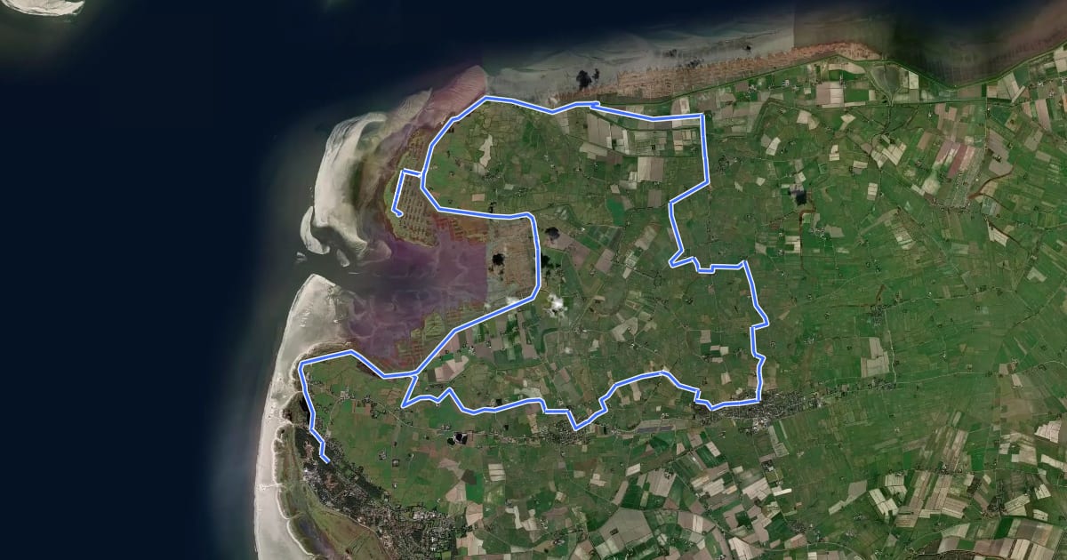 Маршрут Fahrradtour 2 – Westerhever Leuchtturm на спутниковом снимке
