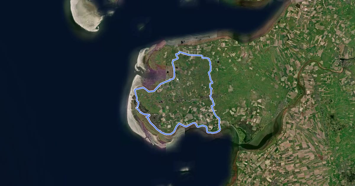Маршрут Fahrradtour 4 – Westliches Eiderstedt на спутниковом снимке